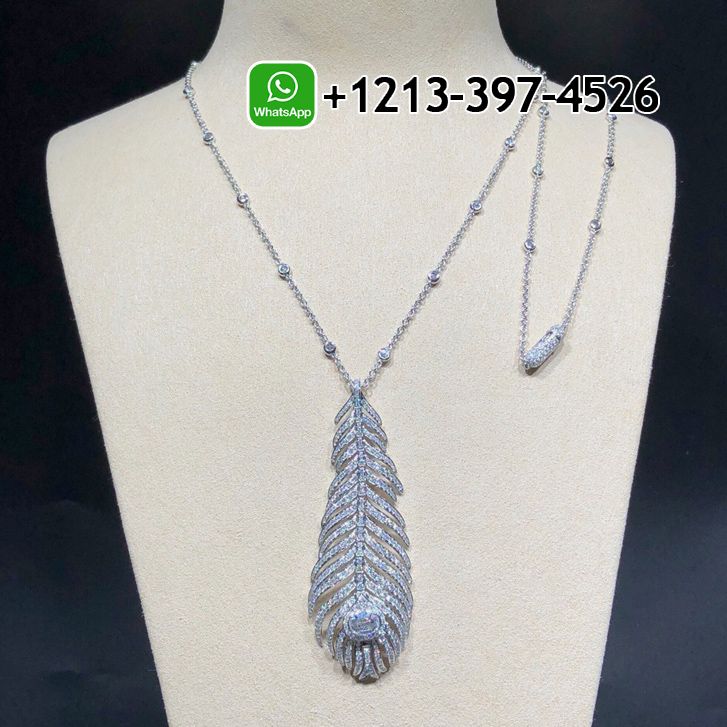 grubinq21vj Best Quality Boucheron Plume de Paon 18k White Gold Pave Diamond Feather Pendant Neckloace Replica - High Quality 18k Gold and Diamond Luxury Distinctive Collection Designer Jewelry Customized Factory Price - Image 4