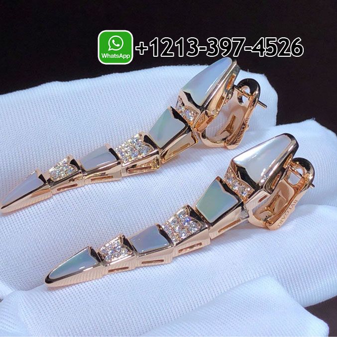gsnm2az4ykq Custom Made Best Quality 1:1 Bvlgari Serpenti Viper 18k Rose Gold Diamond & Mother of Pearl Earrings - High Quality 18k Gold and Diamond Luxury Distinctive Collection Designer Jewelry Customized Factory Price - Image 7
