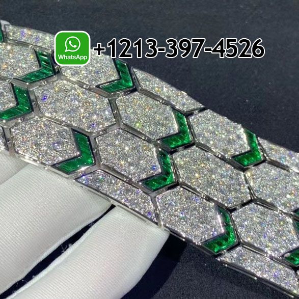 gsrppxyonsr Best Sellers 1:1 Quality Cheap Custom Made Bvlgari Serpenti 18K White Gold Full Pave Diamond Emerald Bracelet - High Quality 18k Gold and Diamond Luxury Distinctive Collection Designer Jewelry Customized Factory Price - Image 7