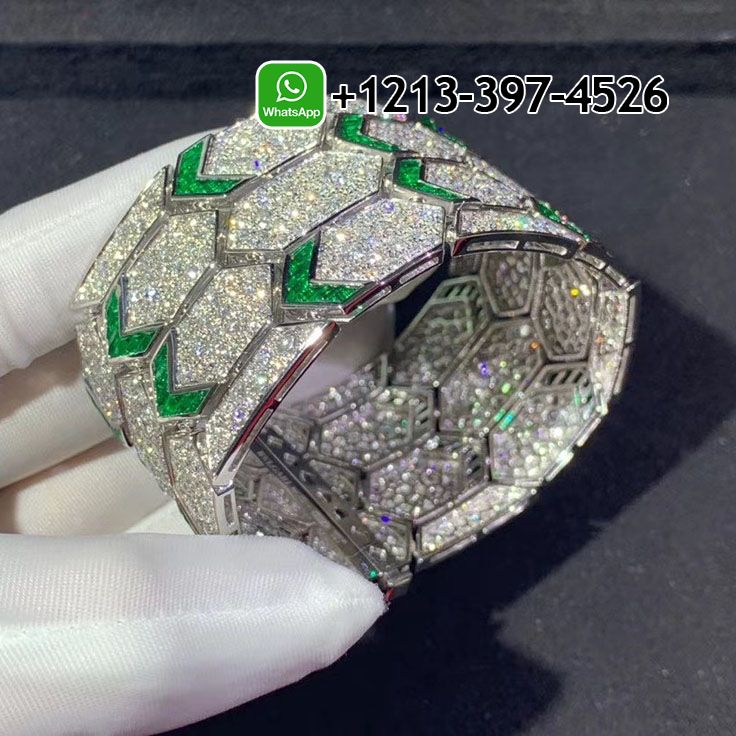 gzetgywee0v Best Sellers 1:1 Quality Cheap Custom Made Bvlgari Serpenti 18K White Gold Full Pave Diamond Emerald Bracelet - High Quality 18k Gold and Diamond Luxury Distinctive Collection Designer Jewelry Customized Factory Price - Image 4