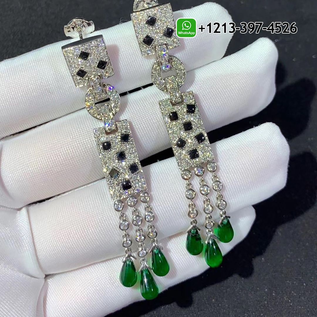h0o5ov24spc Custom Made Best Quality 1:1 Cartier Panthère de Cartier 18K White Gold Diamonds, Onyx,Emeralds Drop Earrings - High Quality 18k Gold and Diamond Luxury Distinctive Collection Designer Jewelry Customized Factory Price - Image 10