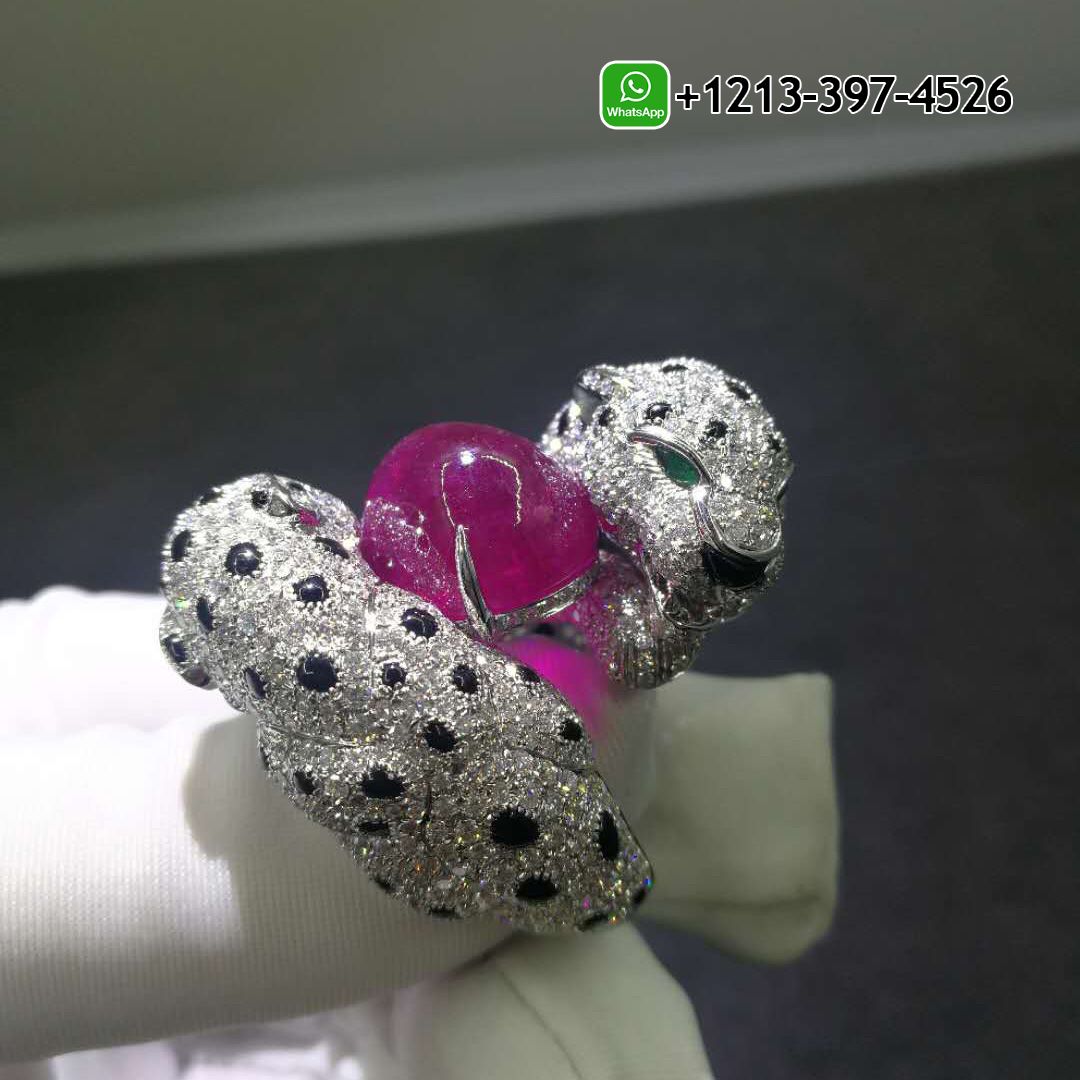 h251qmes1ln Cartier 18k White Gold Ruby Emeralds Onyx Panthere de Cartier High Jewellery Ring - High Quality 18k Gold and Diamond Luxury Distinctive Collection Designer Jewelry Customized Factory Price
