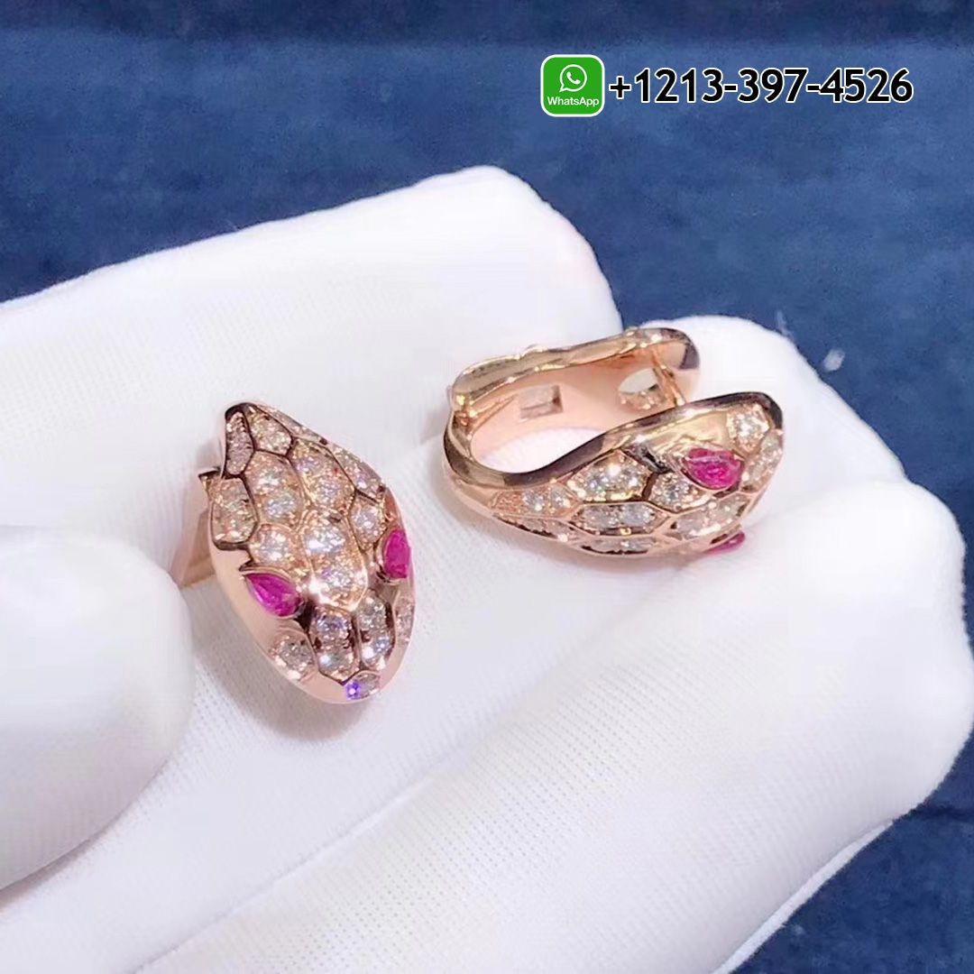 Custom Made Best Quality 1:1 Bvlgari Serpenti 18K Rose Gold Rubellite and Diamond Earrings - High Quality 18k Gold and Diamond Luxury Distinctive Collection Designer Jewelry Customized Factory Price Hamca5sfdo3