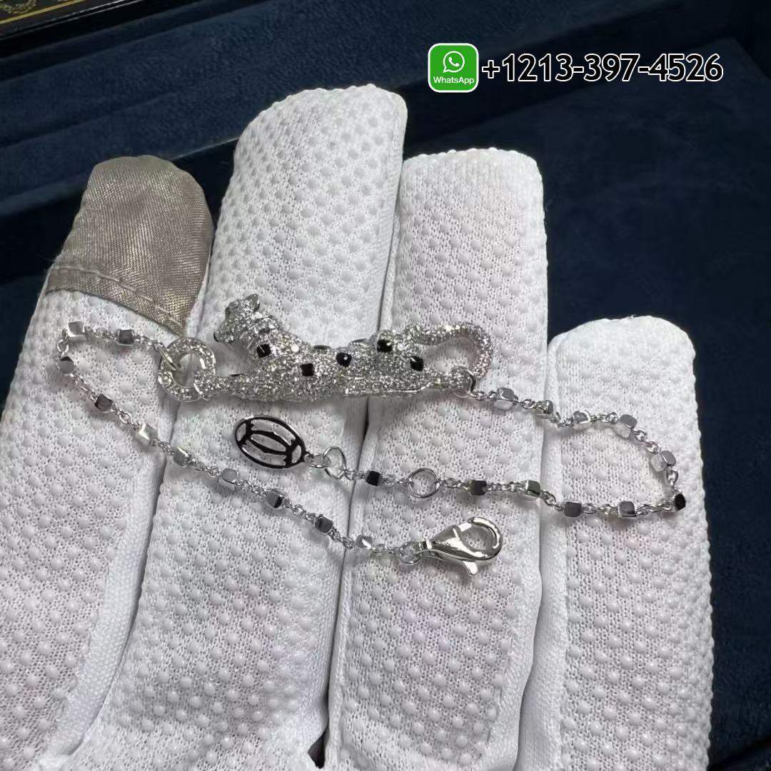 Custom Made Best Sellers Quality 1:1 Cartier 18k White Gold Diamond Paved Panthère de Cartier Bracelet - High Quality 18k Gold and Diamond Luxury Distinctive Collection Designer Jewelry Customized Factory Price