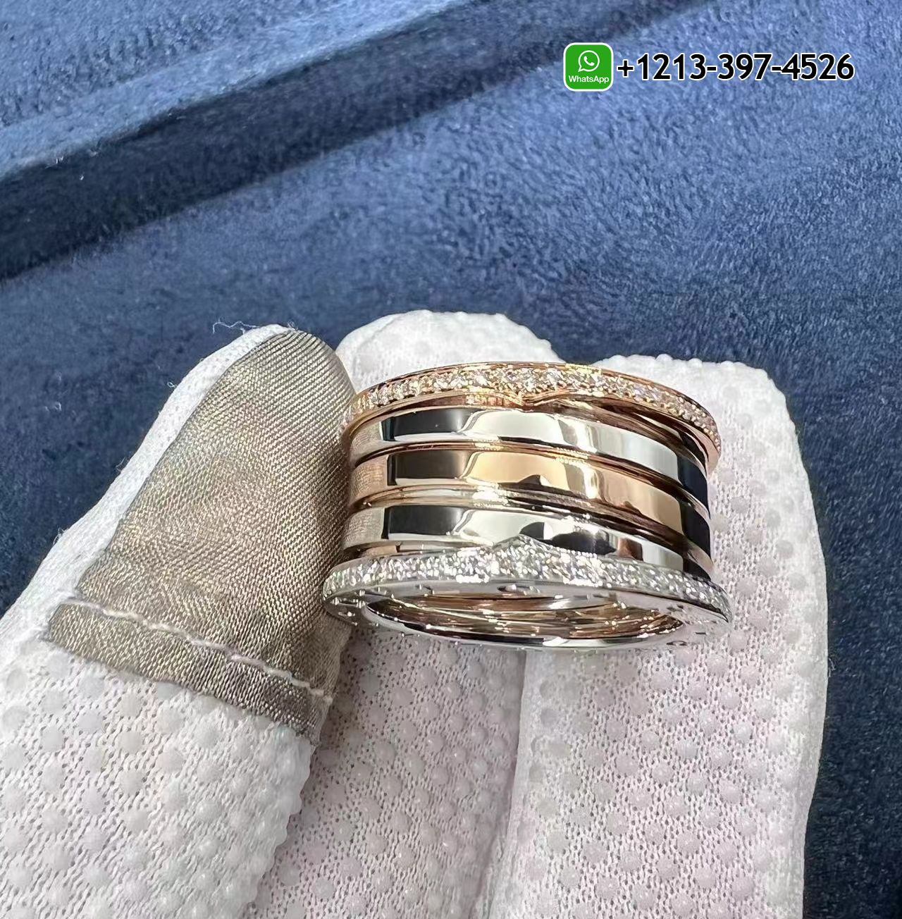 hd2muskedsu Best Sellers 1:1 Quality Cheap Custom Made Bvlgari B.Zero1 18kt Rose Gold and White Gold With Diamonds Ring - High Quality 18k Gold and Diamond Luxury Distinctive Collection Designer Jewelry Customized Factory Price - Image 2