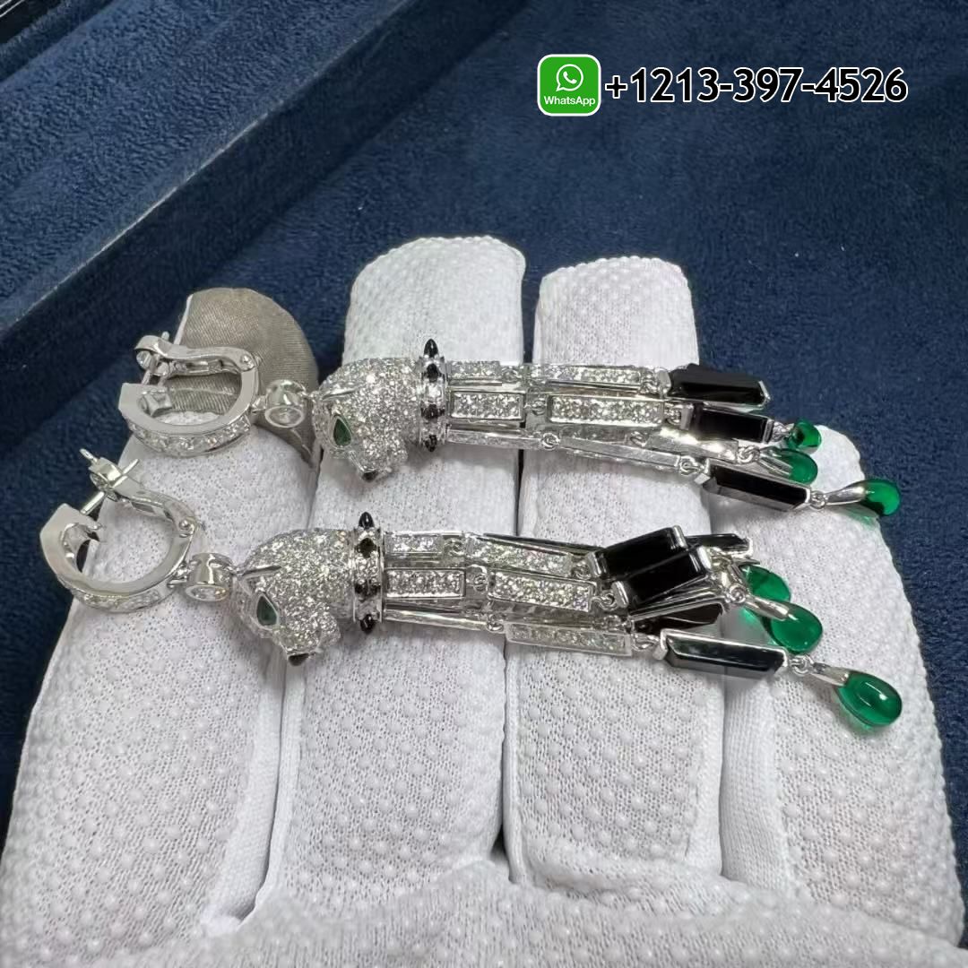 hdyrcjhyokb Best Sellers 1:1 Quality Cheap Custom Made Panthere de Cartier 18k White Gold Pave Diamond Onyx Emeralds Tassels Earrings - High Quality 18k Gold and Diamond Luxury Distinctive Collection Designer Jewelry Customized Factory Price - Image 3