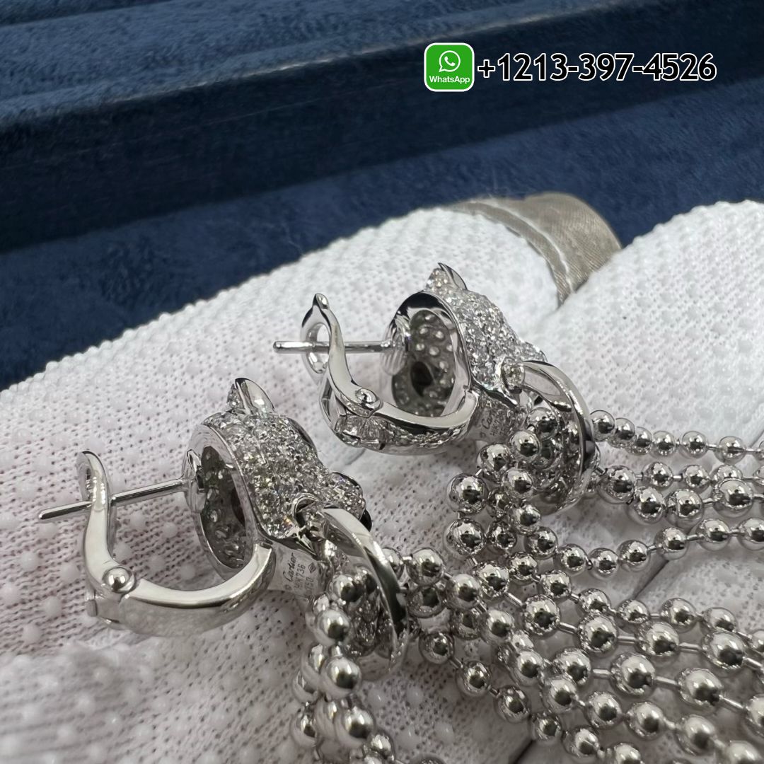 hicaevcccpr Custom Made Best Quality 1:1 Cartier 18K White Gold 1.48ct Diamond Panthere de Cartier Tassel Earrings - High Quality 18k Gold and Diamond Luxury Distinctive Collection Designer Jewelry Customized Factory Price - Image 5