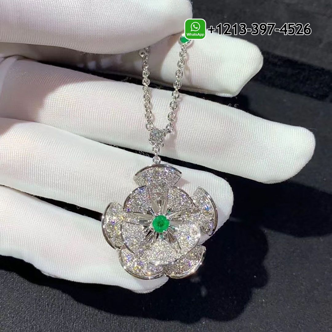 Bvlgari Divas’ Dream 18k White Gold Pave Diamond & Emeralds Pendant Necklace - High Quality 18k Gold and Diamond Luxury Distinctive Collection Designer Jewelry Customized Factory Price