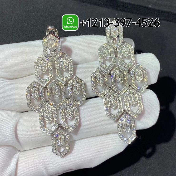 Custom Made Best Sellers Quality 1:1 Bvlgari Serpenti 18K White Gold 5.11 ct Full Pave Diamonds Earrings - High Quality 18k Gold and Diamond Luxury Distinctive Collection Designer Jewelry Customized Factory Price