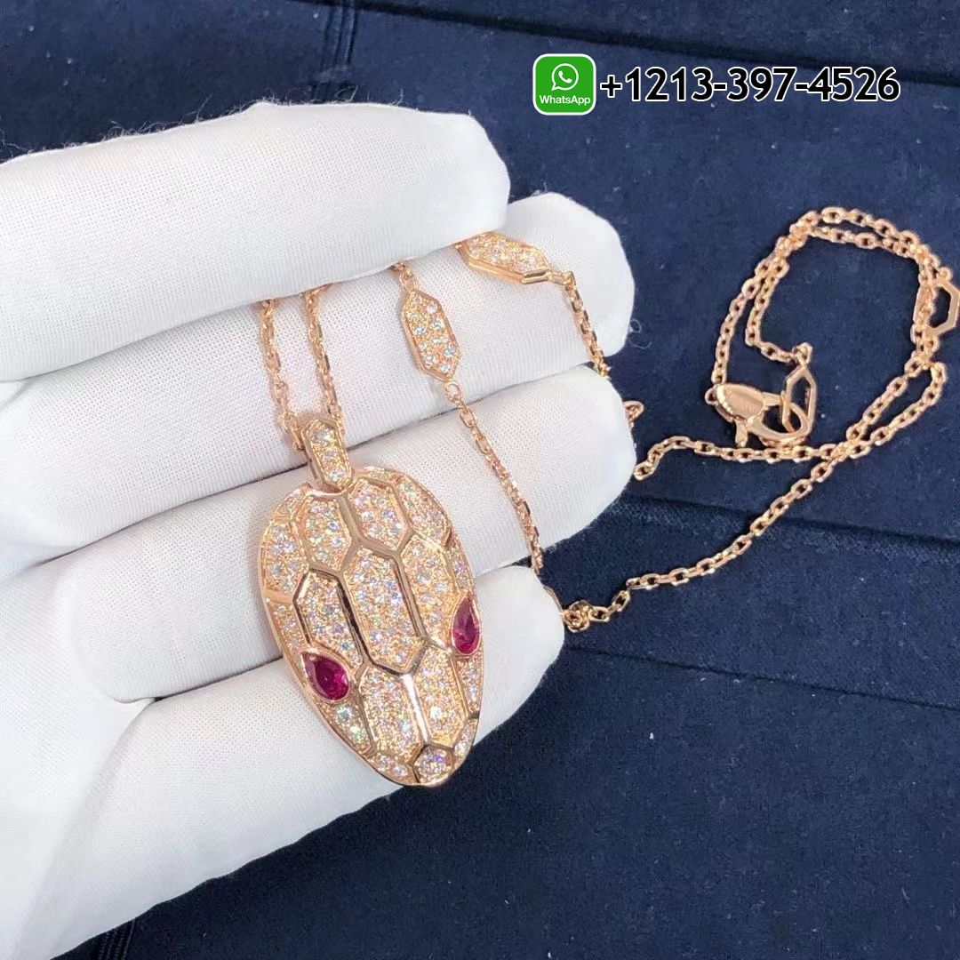 Custom Made Best Quality 1:1 Bulgari Serpenti Rubellite Eyes Pave 18K Rose Gold Diamonds Necklace - High Quality 18k Gold and Diamond Luxury Distinctive Collection Designer Jewelry Customized Factory Price Hl1prqzbzgf