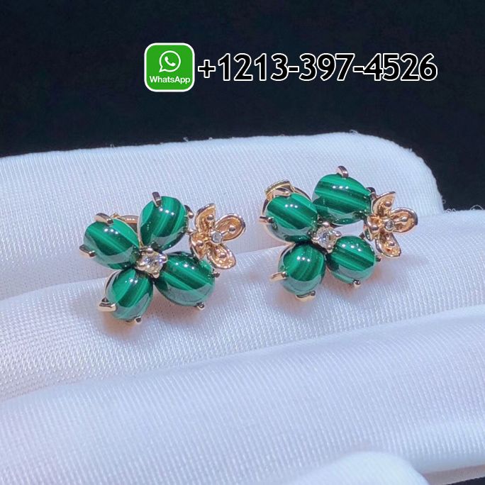 Custom Made Best Sellers Quality 1:1 Chaumet Hortensia Jardins 18K Pink Gold Malachite Diamond Earrings - High Quality 18k Gold and Diamond Luxury Distinctive Collection Designer Jewelry Customized Factory Price Hocnxkqr2h3