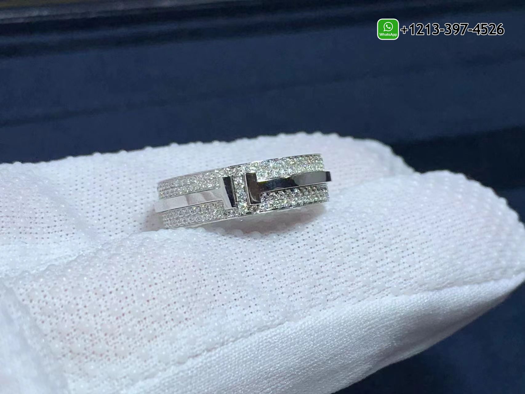 hpbqltitdi4 Best Sellers 1:1 Quality Cheap Custom Made Tiffany 18k White Gold T Wide Pavé Diamond Ring - High Quality 18k Gold and Diamond Luxury Distinctive Collection Designer Jewelry Customized Factory Price - Image 3