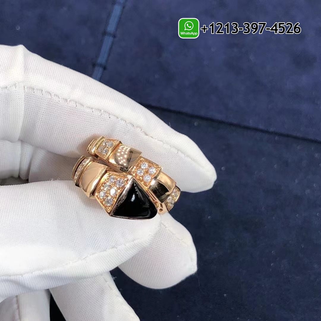 hyewrnla1hr Custom Made Best Quality 1:1 Bvlgari Serpenti One-coil 18k Gold Set with Black Onyx Elements and Demi Pavé Diamonds Ring - High Quality 18k Gold and Diamond Luxury Distinctive Collection Designer Jewelry Customized Factory Price - Image 4