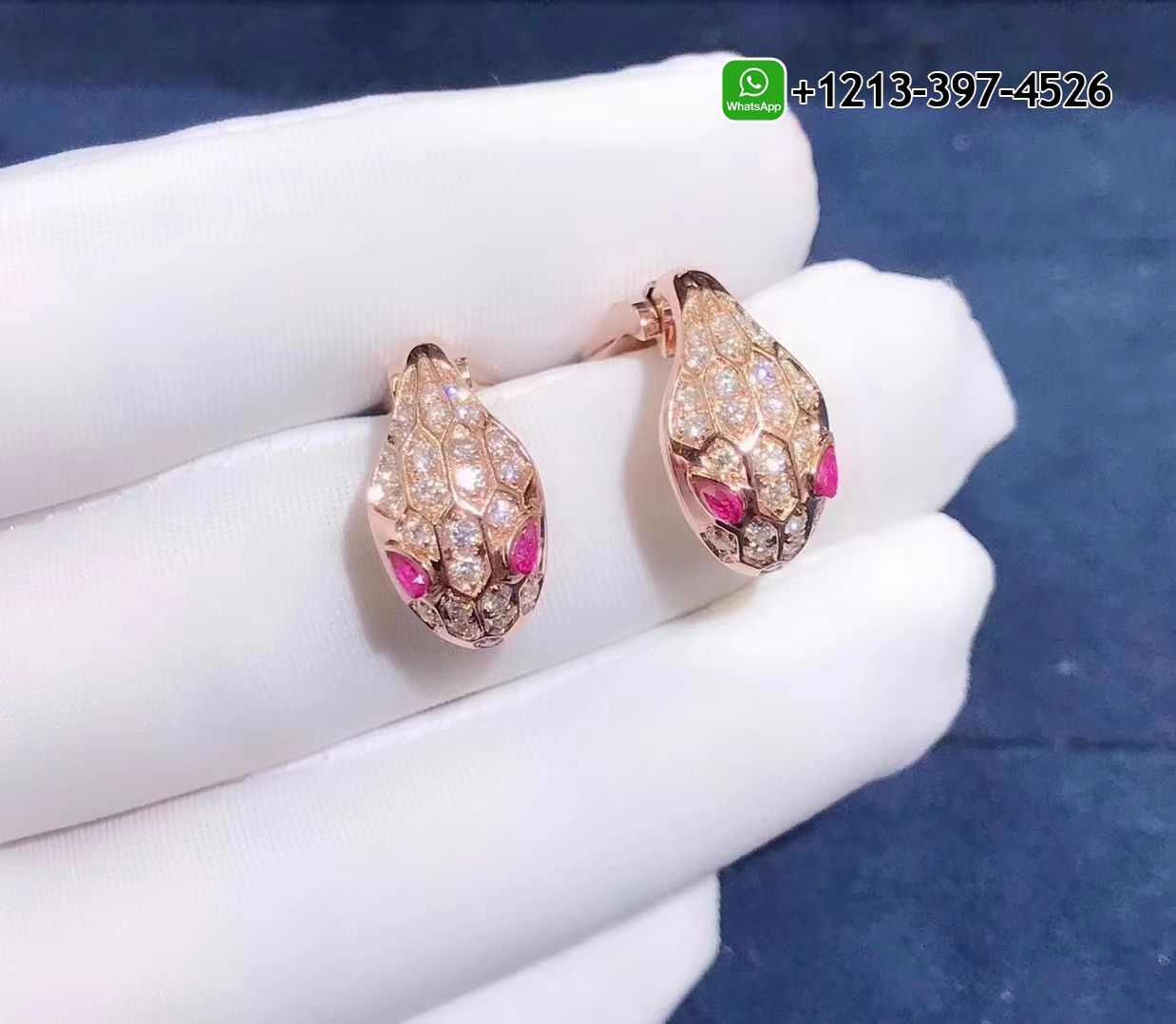 hzu3kjkqnn1 Custom Made Best Quality 1:1 Bvlgari Serpenti 18K Rose Gold Rubellite and Diamond Earrings - High Quality 18k Gold and Diamond Luxury Distinctive Collection Designer Jewelry Customized Factory Price - Image 3