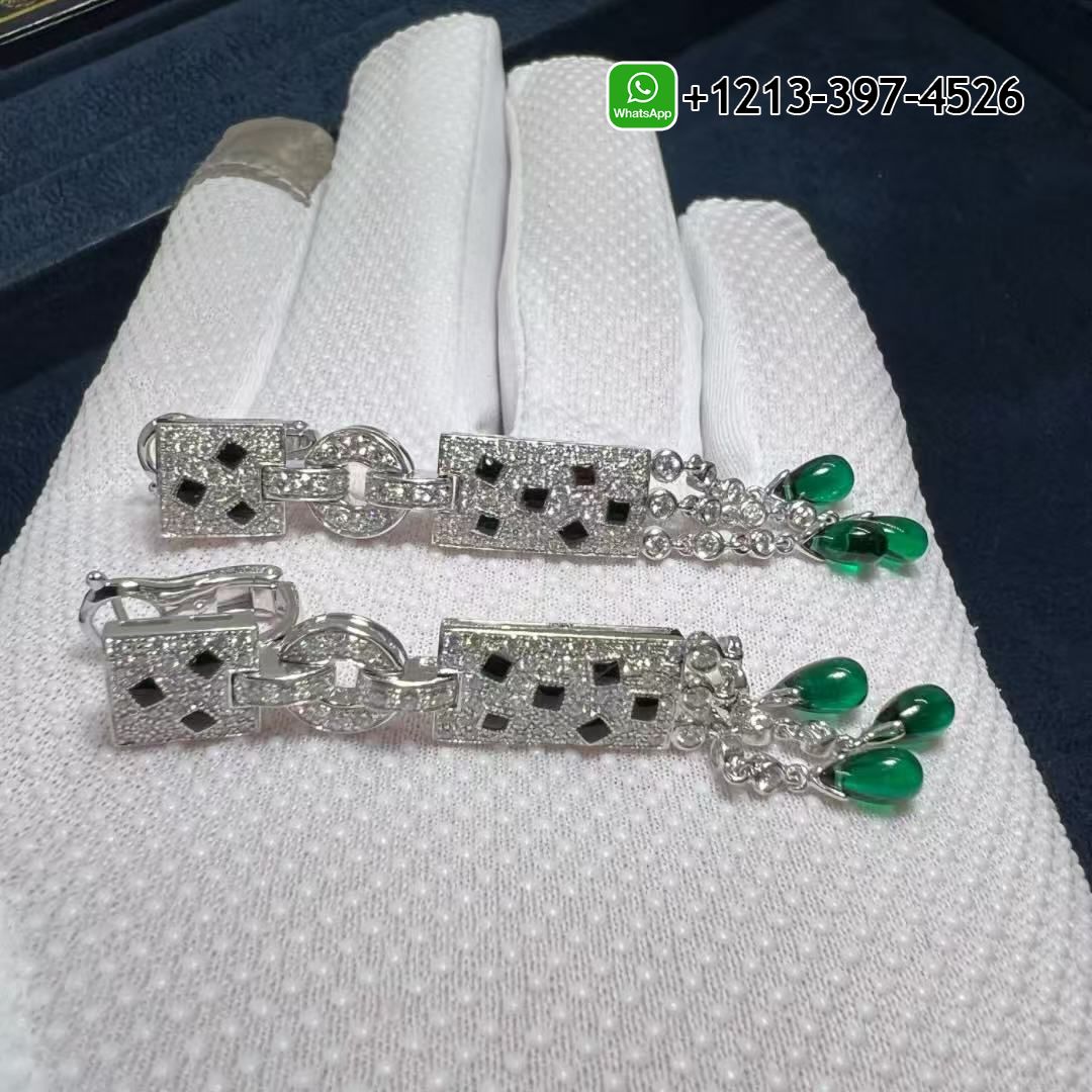 i4tqi2utirz Custom Made Best Quality 1:1 Cartier Panthère de Cartier 18K White Gold Diamonds, Onyx,Emeralds Drop Earrings - High Quality 18k Gold and Diamond Luxury Distinctive Collection Designer Jewelry Customized Factory Price - Image 9