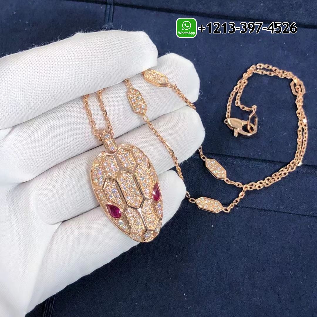 icipuzx40eo Custom Made Best Quality 1:1 Bulgari Serpenti Rubellite Eyes Pave 18K Rose Gold Diamonds Necklace - High Quality 18k Gold and Diamond Luxury Distinctive Collection Designer Jewelry Customized Factory Price - Image 3