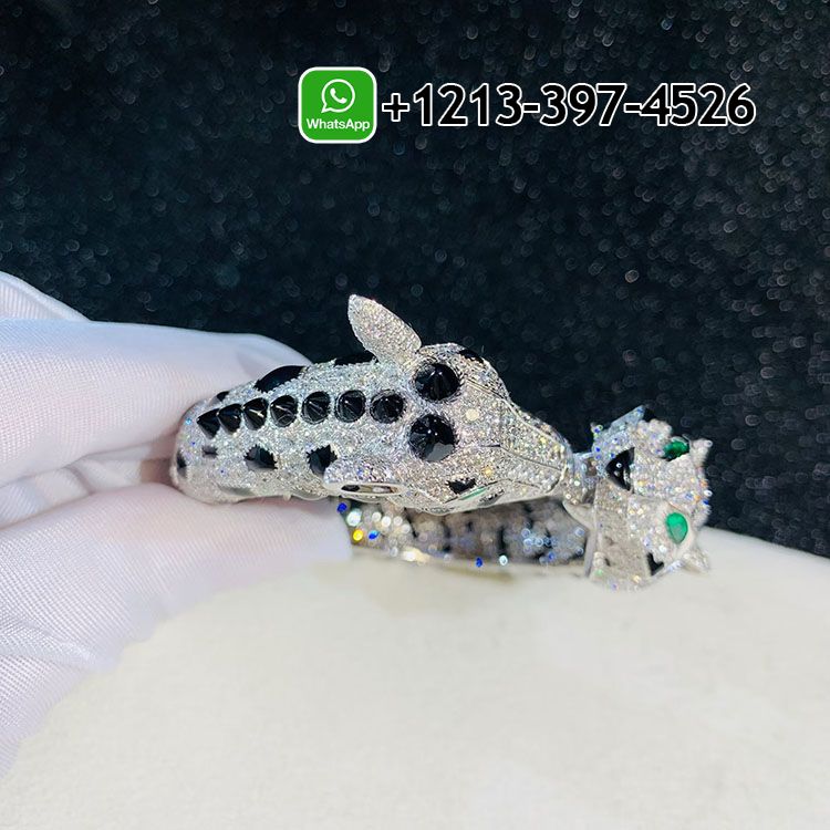 if34u2s0m21 Highest Quality Cartier 18k White Gold Pave Diamonds Onyx Indomptables de Cartier Tiger and Giraffe Bracelet - High Quality 18k Gold and Diamond Luxury Distinctive Collection Designer Jewelry Customized Factory Price - Image 2