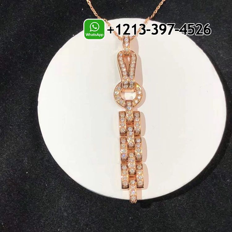 ih1nqpduxf1 Custom Made Best Sellers Quality 1:1 Cartier 18K Rose Gold Pave Diamond Agrafe Drop Pendant Necklace - High Quality 18k Gold and Diamond Luxury Distinctive Collection Designer Jewelry Customized Factory Price - Image 3