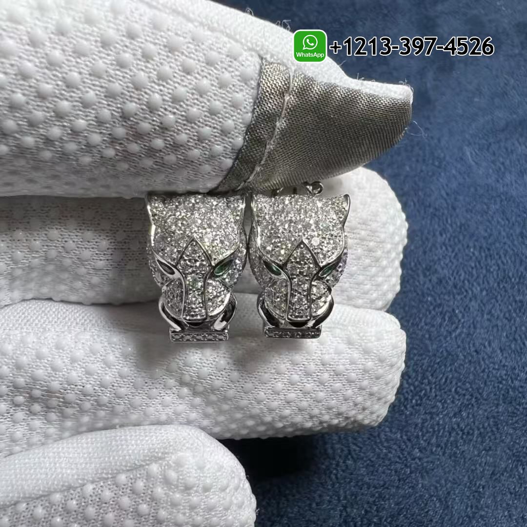 Custom Made Best Sellers Quality 1:1 Cartier Panthere De Cartier 18k White Gold Diamond Emerald & Onyx Earrings - High Quality 18k Gold and Diamond Luxury Distinctive Collection Designer Jewelry Customized Factory Price Ih1qm0es5hf