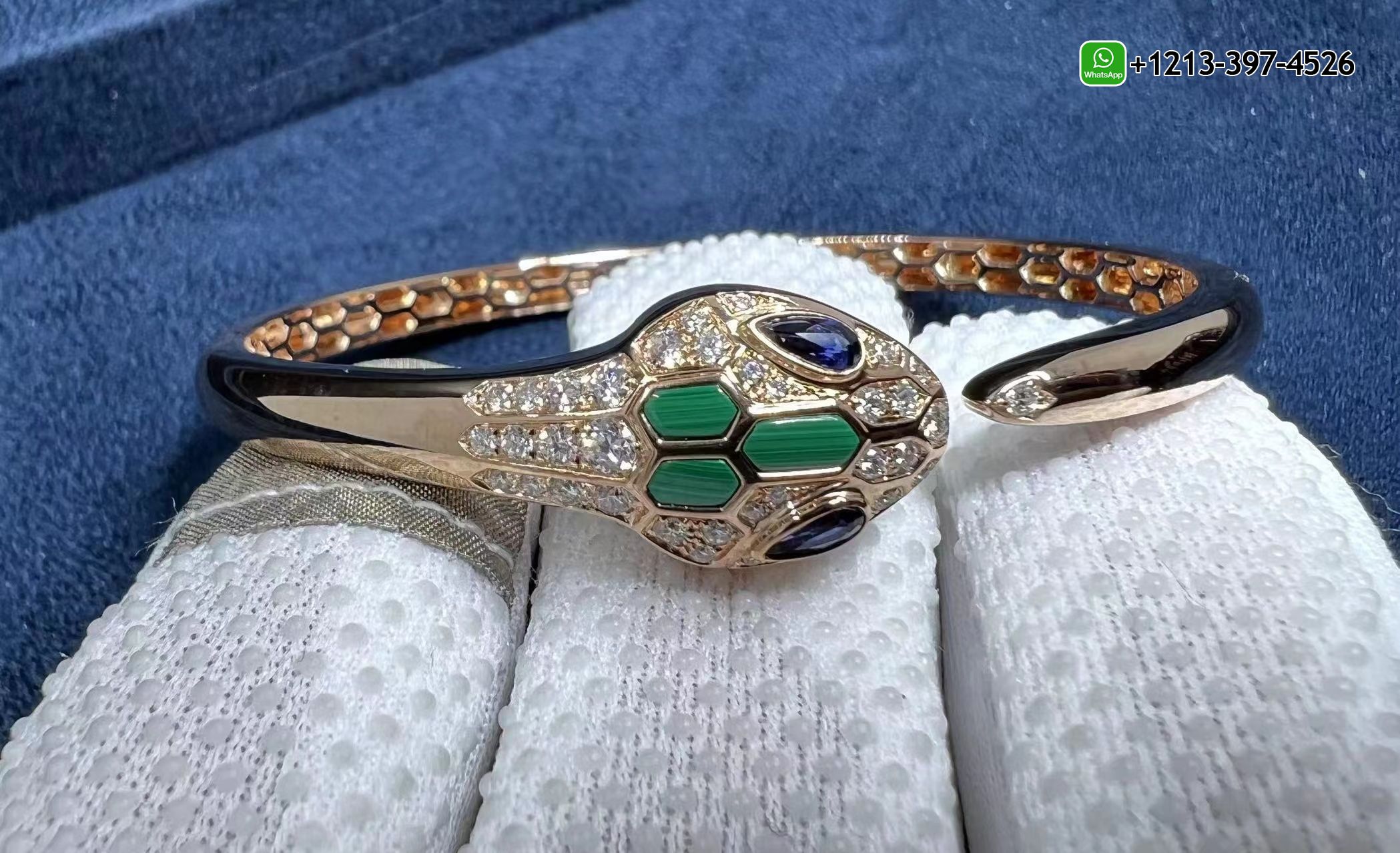 ijme5xzviuu Custom Made Best Sellers Quality 1:1 Copy Bvlgari Serpenti 18k Rose Gold Blue Sapphire, Malachite & Pave Diamond Bracelet - High Quality 18k Gold and Diamond Luxury Distinctive Collection Designer Jewelry Customized Factory Price - Image 3