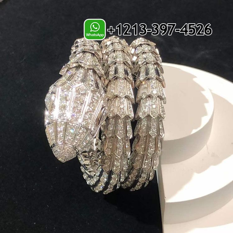 iqairaikawe Custom Made Best Quality 1:1 Bvlgari Serpenti Full Pave Diamond Triple Wrap Serpenti 18k White Gold Bracelet - High Quality 18k Gold and Diamond Luxury Distinctive Collection Designer Jewelry Customized Factory Price - Image 9