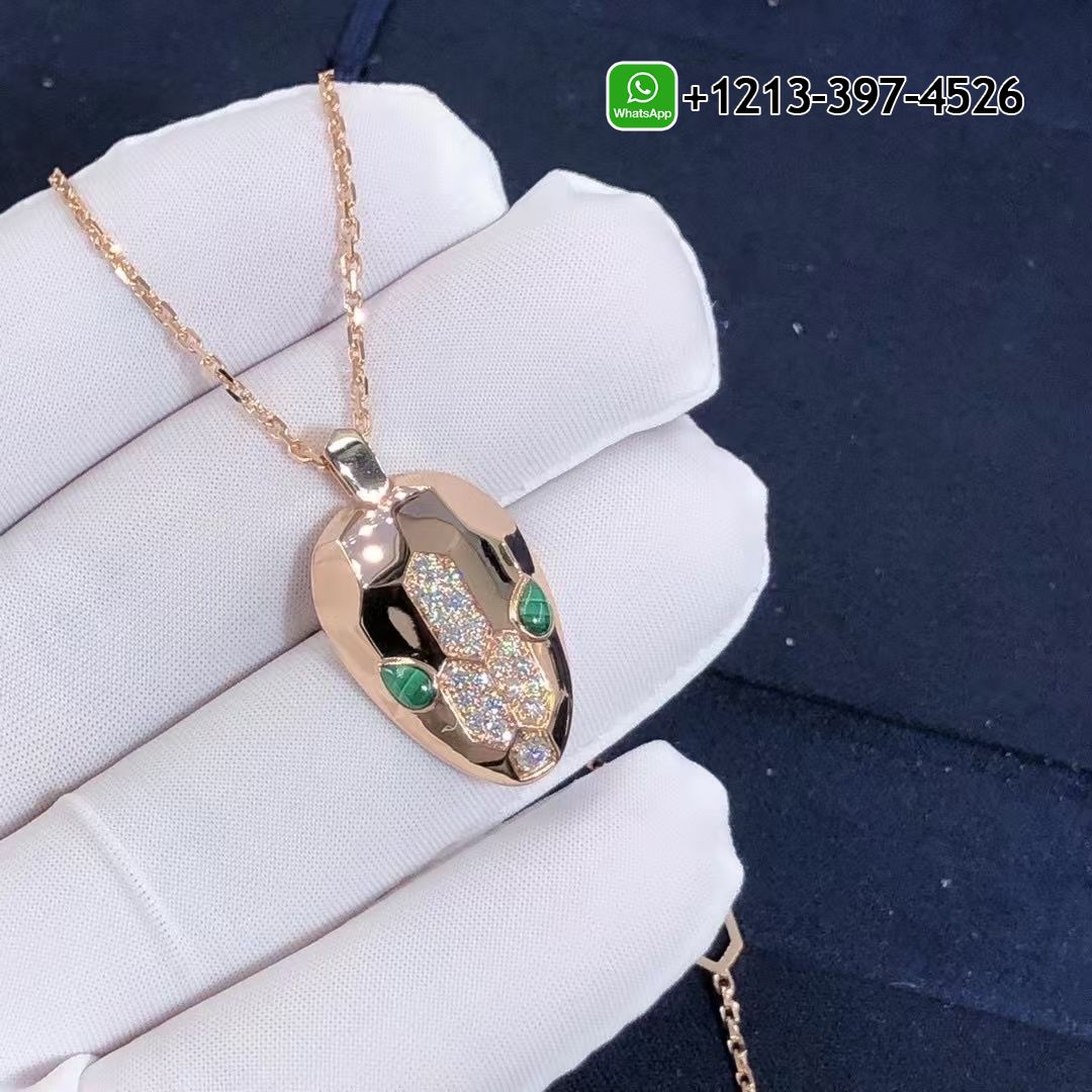 isj0yhip2kw Custom Made Best Sellers Quality 1:1 Bvlgari Serpenti necklace with 18 kt rose gold chain and pendant, set with malachite eyes and demi pavé diamonds - High Quality 18k Gold and Diamond Luxury Distinctive Collection Designer Jewelry Customized Factory Price - Image 6