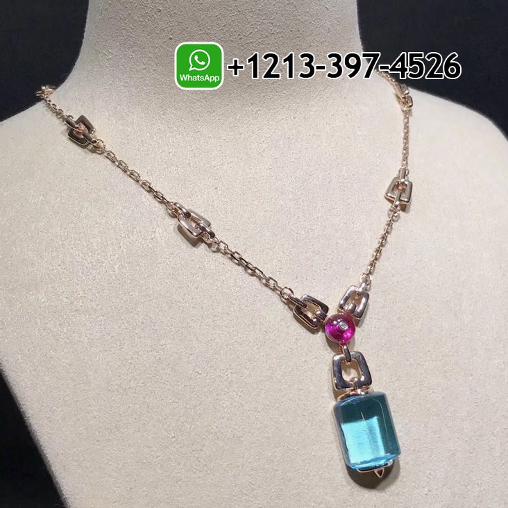 ittwxgjd1mk Bvlgari Mvsa Necklace in 18 Kt Pink Gold with Blue Topaz Rubellite Beads and Diamond - High Quality 18k Gold and Diamond Luxury Distinctive Collection Designer Jewelry Customized Factory Price - Image 3