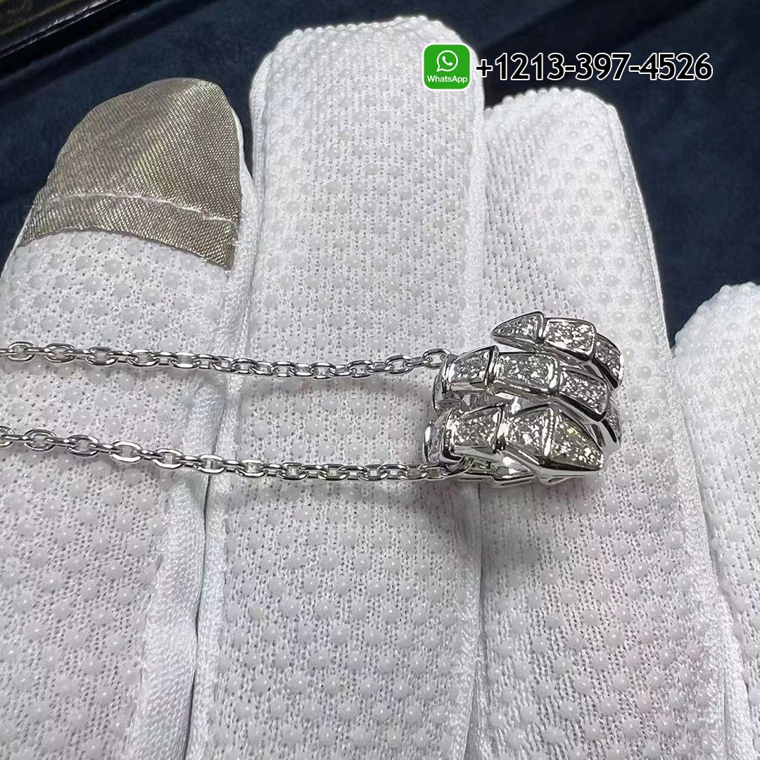 ivnr20zwsfv Custom Made Best Sellers Quality 1:1 Copy Bvlgari Serpenti Viper Full Pave Diamond 18k White Gold Pendant Necklace - High Quality 18k Gold and Diamond Luxury Distinctive Collection Designer Jewelry Customized Factory Price