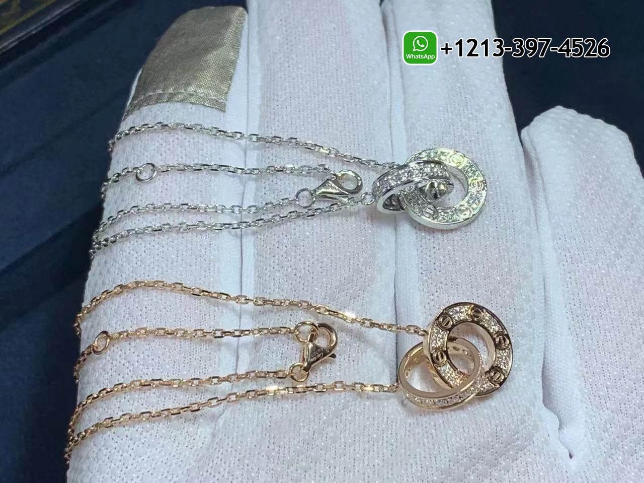 ixir5kz2ihi Custom Made Best Quality 1:1 Cartier 18k Rose Gold Pave Diamond Interlocking LOVE Necklace - High Quality 18k Gold and Diamond Luxury Distinctive Collection Designer Jewelry Customized Factory Price - Image 2
