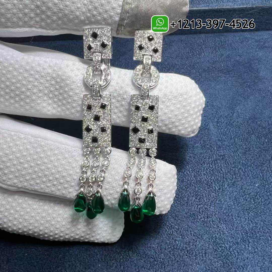 Custom Made Best Quality 1:1 Cartier Panthère de Cartier 18K White Gold Diamonds, Onyx,Emeralds Drop Earrings - High Quality 18k Gold and Diamond Luxury Distinctive Collection Designer Jewelry Customized Factory Price Iyrgoaetbmd