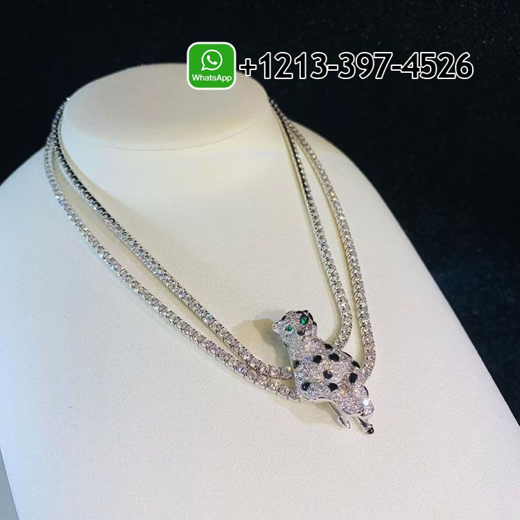 j0fhtapfff1 Custom Made Cartier 18k White Gold Pave Diamonds Onyx Emeralds Panthère de Cartier High Jewelry Necklace - High Quality 18k Gold and Diamond Luxury Distinctive Collection Designer Jewelry Customized Factory Price - Image 7