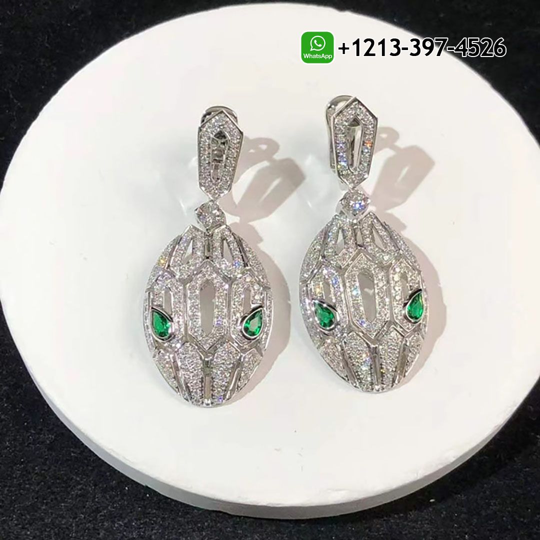 j2hqiqcwmaf Bvlgari Serpenti 18k White Gold Full Pavé Diamonds Emerald Eyes Earrings 352756 - High Quality 18k Gold and Diamond Luxury Distinctive Collection Designer Jewelry Customized Factory Price - Image 6