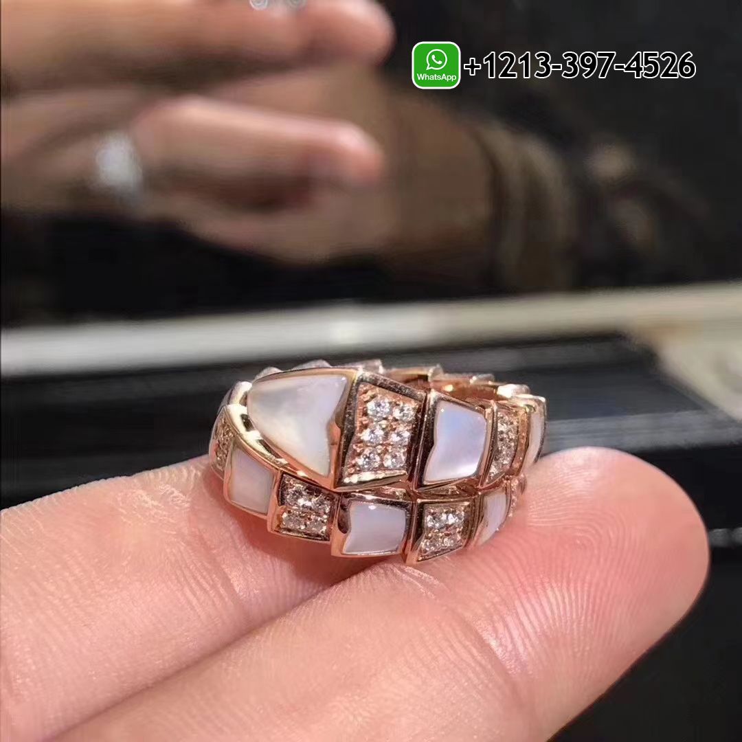 Best Sellers 1:1 Quality Cheap Custom Made Bvlgari Serpenti Viper One-coil 18k Rose Gold Mother of Pearl Ring - High Quality 18k Gold and Diamond Luxury Distinctive Collection Designer Jewelry Customized Factory Price J2l1afyir0l