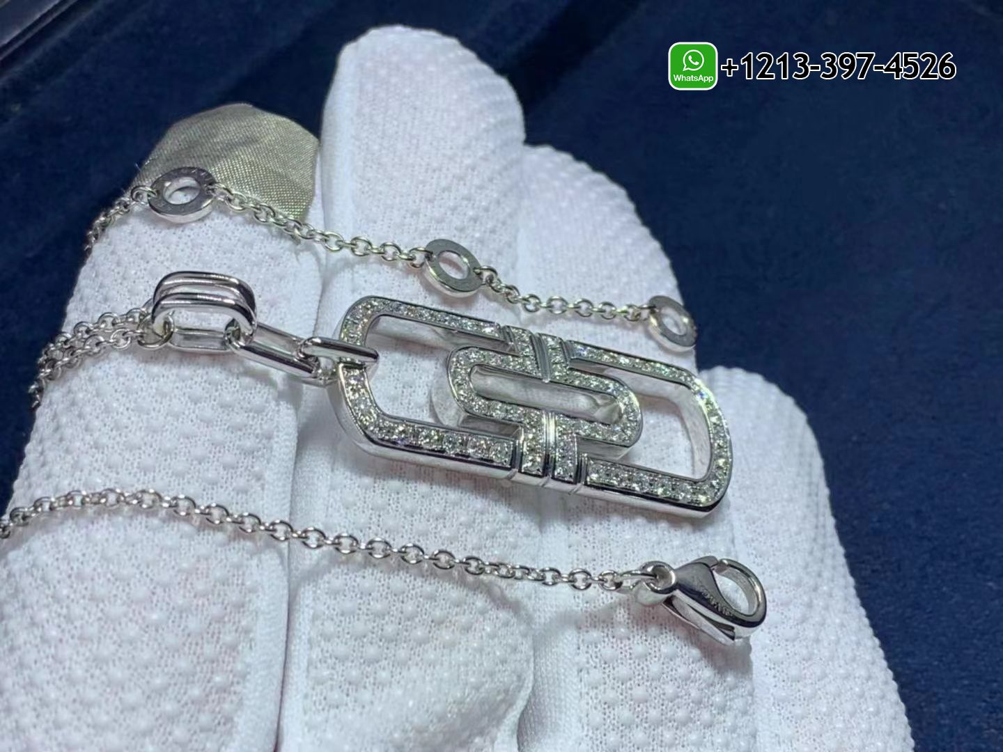 j4022tfr11i Custom Made Best Quality 1:1 Bvlgari Parentesi 18K White Gold Full Pavé Diamonds Pendant Necklace - High Quality 18k Gold and Diamond Luxury Distinctive Collection Designer Jewelry Customized Factory Price - Image 4