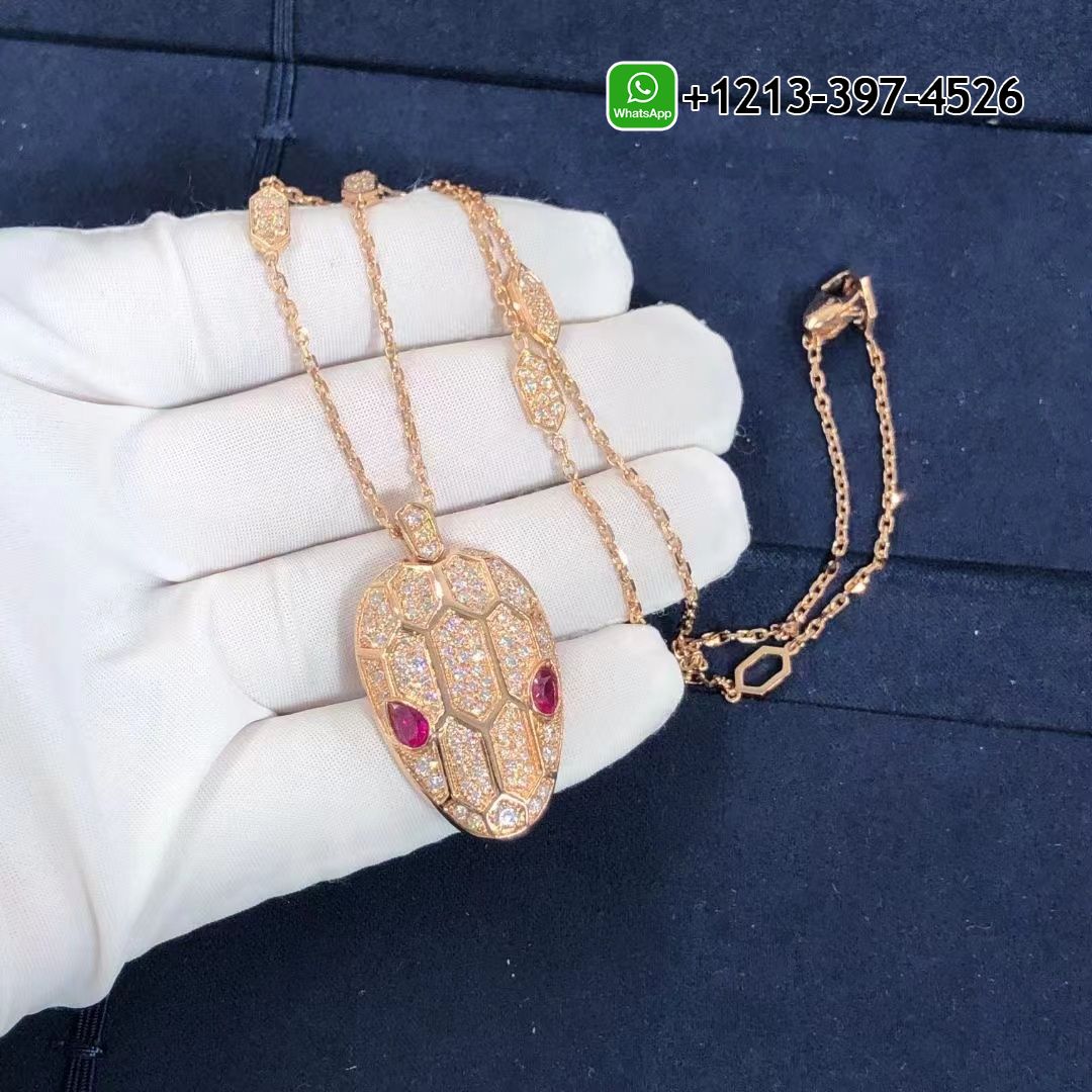 j4vmrmxnmge Custom Made Best Quality 1:1 Bulgari Serpenti Rubellite Eyes Pave 18K Rose Gold Diamonds Necklace - High Quality 18k Gold and Diamond Luxury Distinctive Collection Designer Jewelry Customized Factory Price - Image 4
