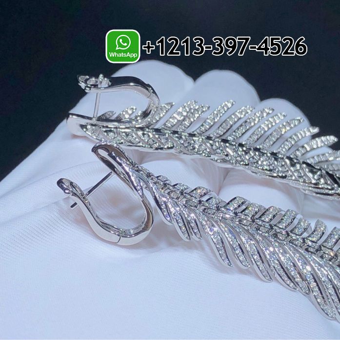 jagxgtc3cle Custom Made Best Sellers Quality 1:1 Copy Boucheron Plume de Paon 18k White Gold Pave Diamond Feather Pendant Earrings - High Quality 18k Gold and Diamond Luxury Distinctive Collection Designer Jewelry Customized Factory Price - Image 2
