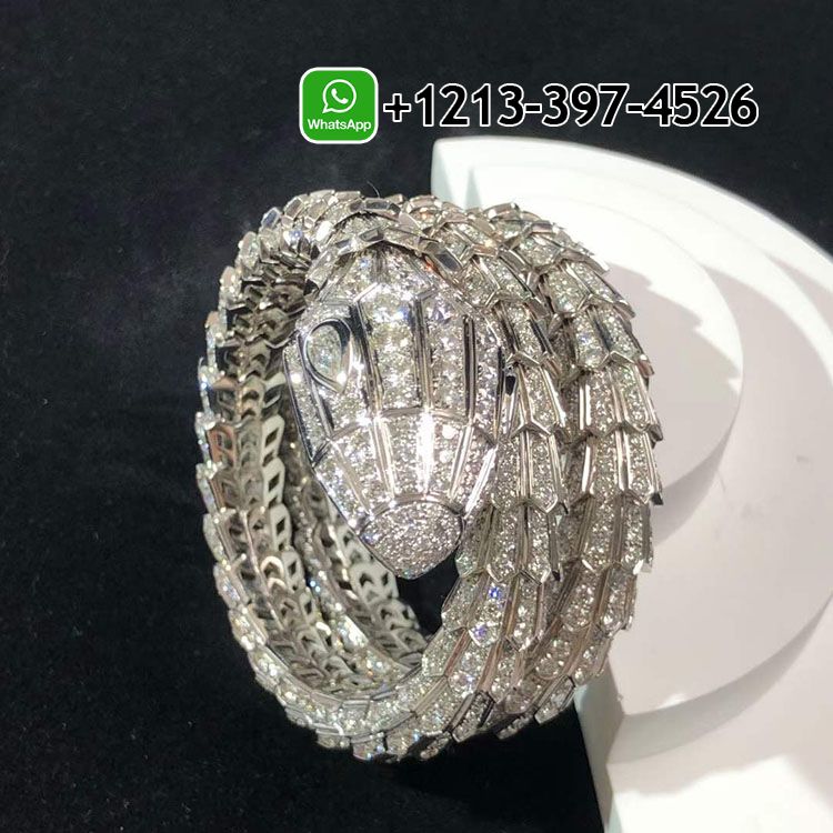 je0nn2xu2am Custom Made Best Quality 1:1 Bvlgari Serpenti Full Pave Diamond Triple Wrap Serpenti 18k White Gold Bracelet - High Quality 18k Gold and Diamond Luxury Distinctive Collection Designer Jewelry Customized Factory Price - Image 8