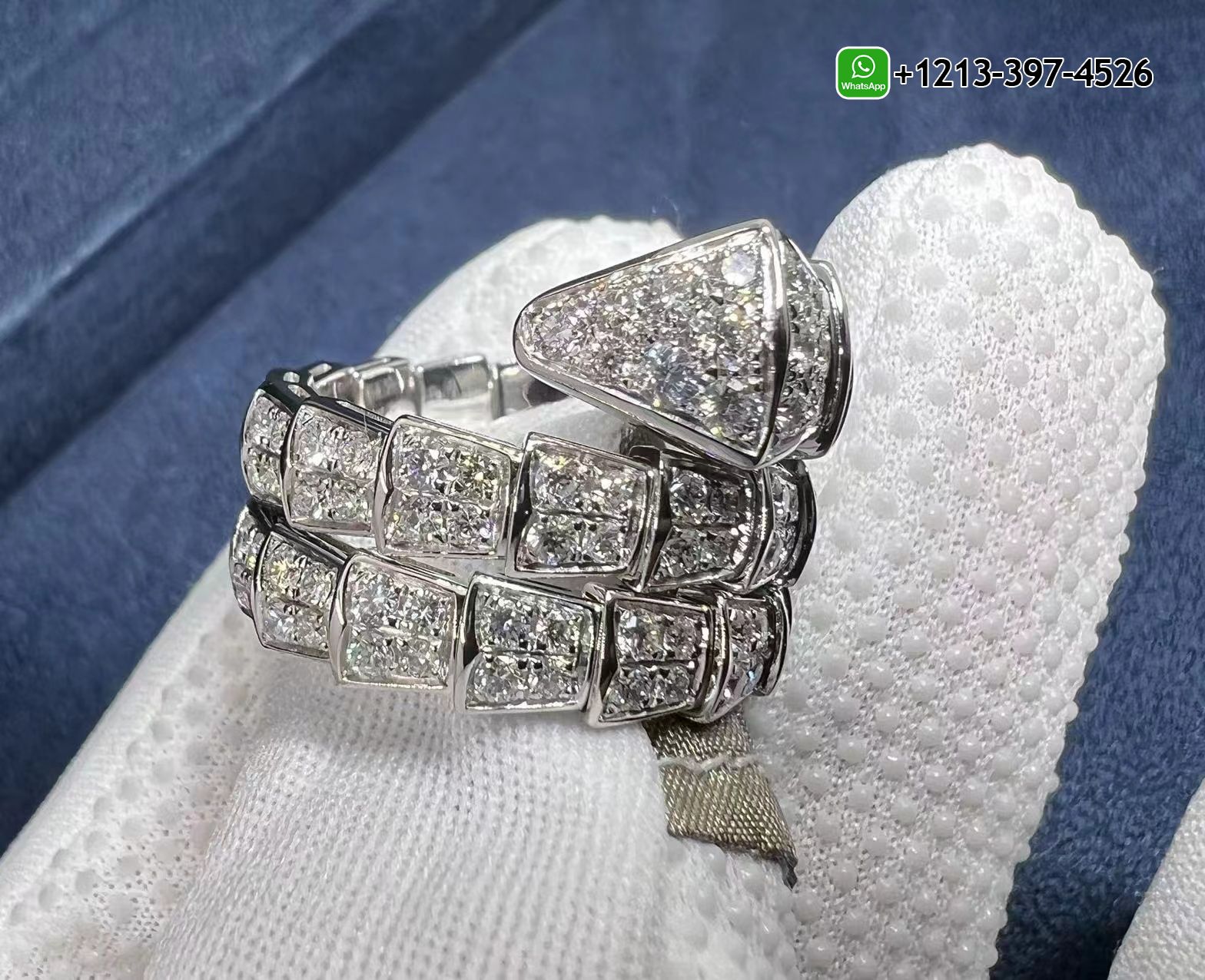 jhxxiob5u0x Custom Made Best Quality 1:1 Copy Bvlgari Serpenti Viper Two-Coil 18K White Gold Full Diamond Paved Snake Ring - High Quality 18k Gold and Diamond Luxury Distinctive Collection Designer Jewelry Customized Factory Price - Image 3