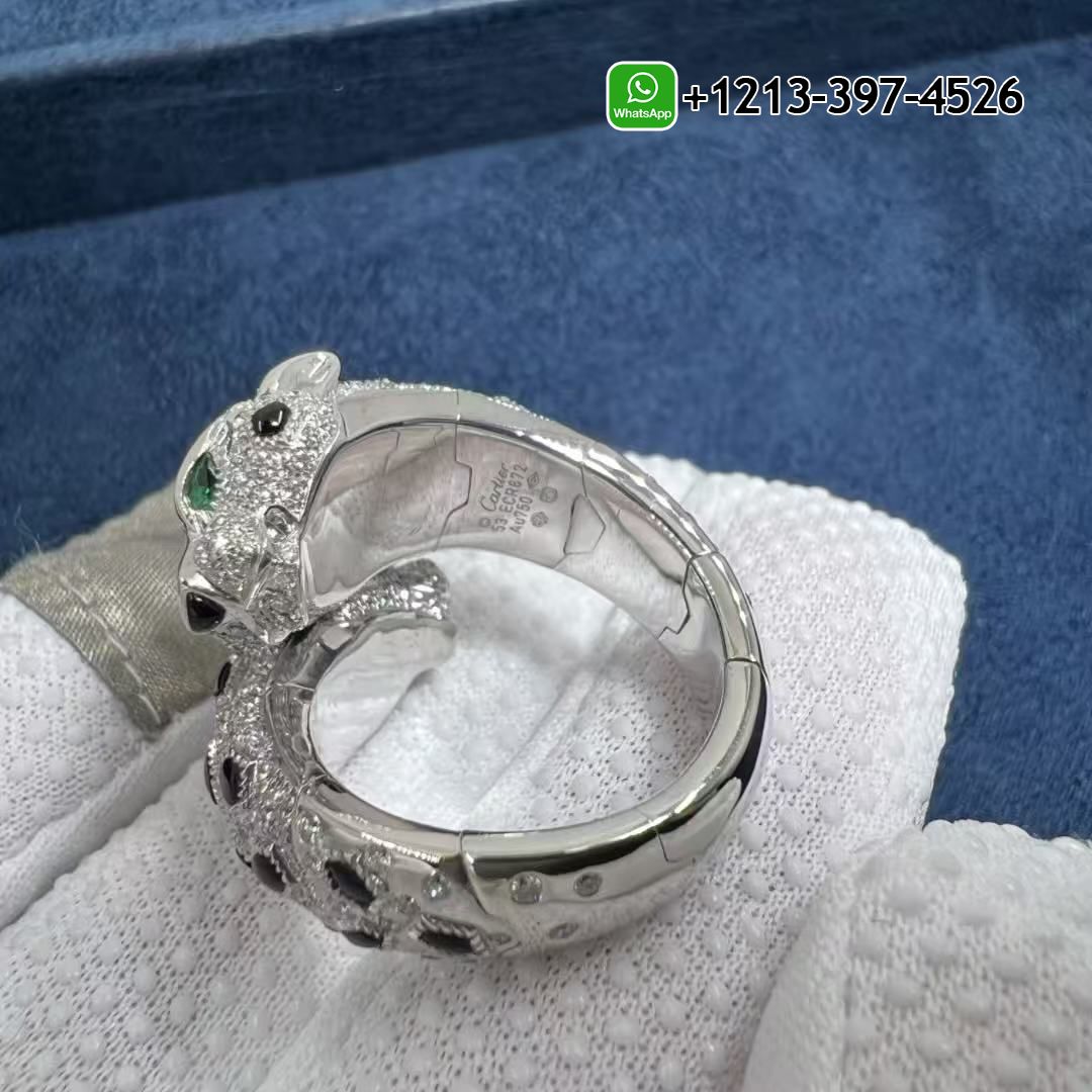 jklib5h3stb Custom Made Best Sellers Quality 1:1 Cartier Panthère de Cartier Double Heads 18k White Gold Onyx Diamonds Ring - High Quality 18k Gold and Diamond Luxury Distinctive Collection Designer Jewelry Customized Factory Price - Image 4
