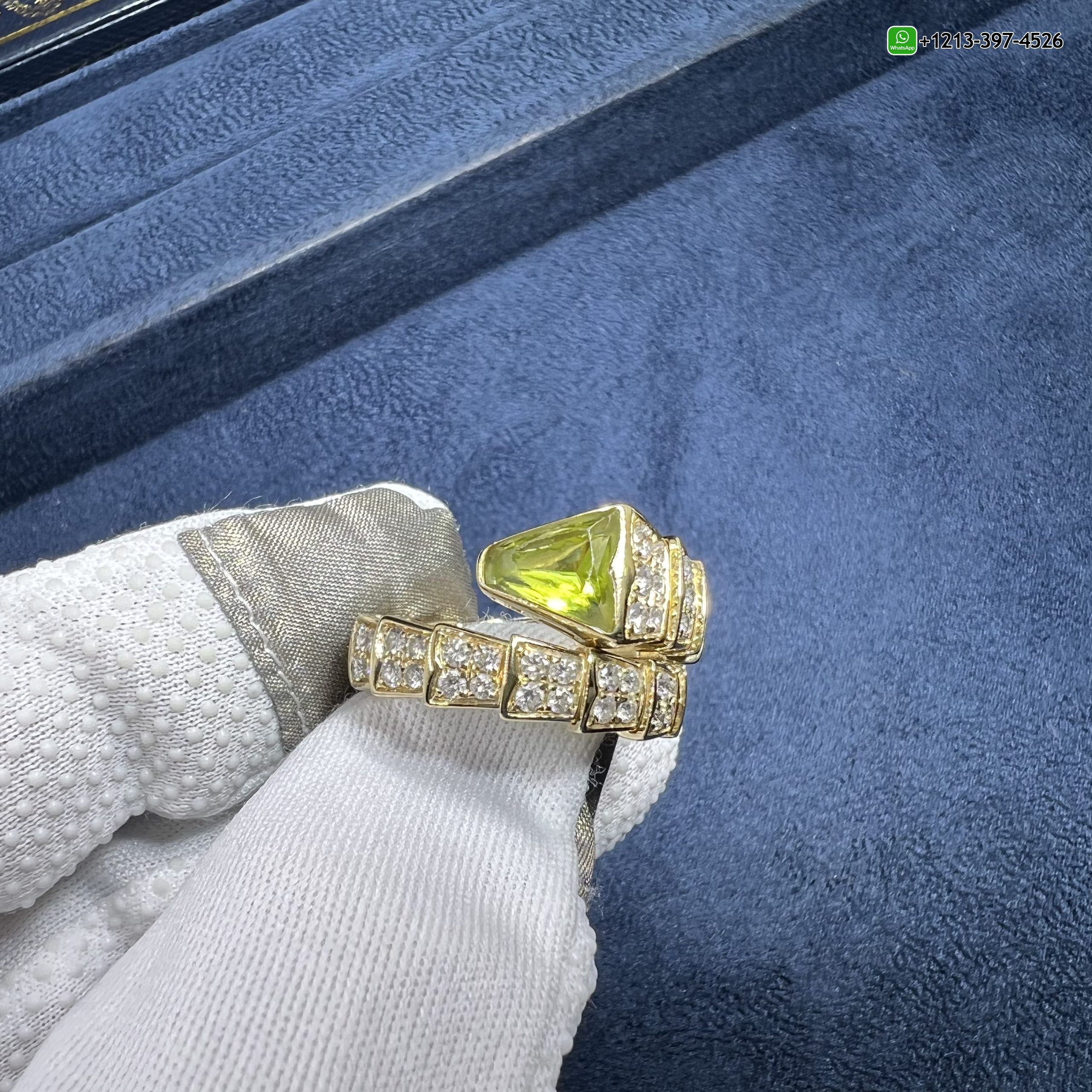 jo4nzzuzbca Real 1:1 High Quality Bvlgari Serpenti Viper 18k Yellow Gold Full Pavé Diamonds & Peridot One-coil Ring - High Quality 18k Gold and Diamond Luxury Distinctive Collection Designer Jewelry Customized Factory Price - Image 2