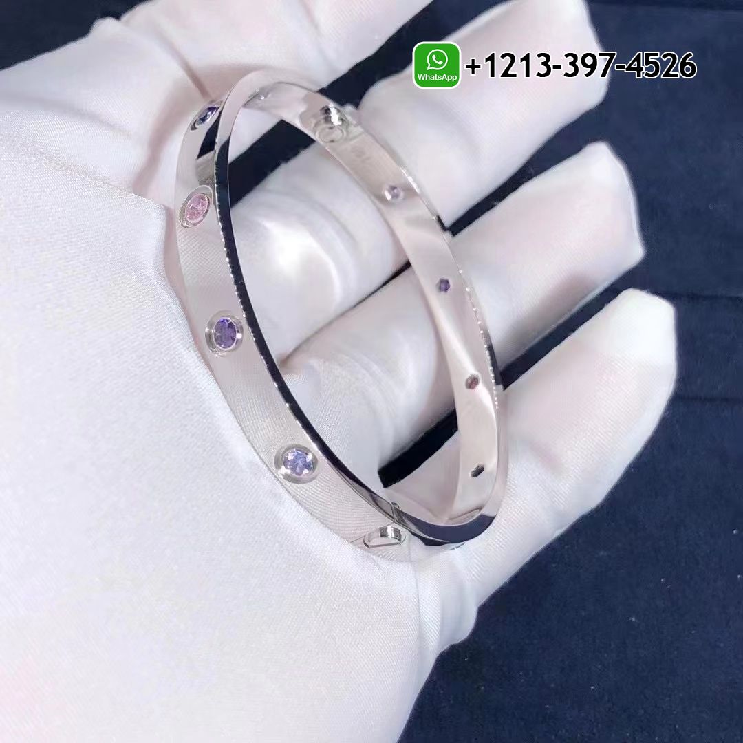 jyjiqvjkb4s Custom Made Best Quality 1:1 Cartier 18k White Gold 10 Multi Gemstones Rainbow Love Bracelet - High Quality 18k Gold and Diamond Luxury Distinctive Collection Designer Jewelry Customized Factory Price - Image 4