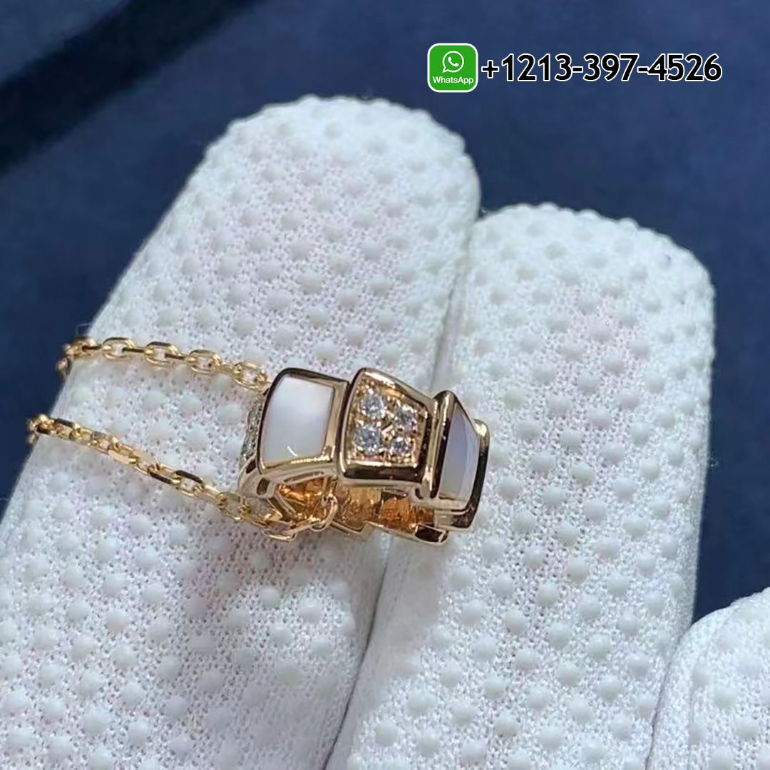 Custom Made Best Quality 1:1 Cheap Bvlgari Serpenti Viper 18K Rose Gold, Diamond & Mother-Of-Pearl Pendant Necklace - High Quality 18k Gold and Diamond Luxury Distinctive Collection Designer Jewelry Customized Factory Price Jystmnchsft