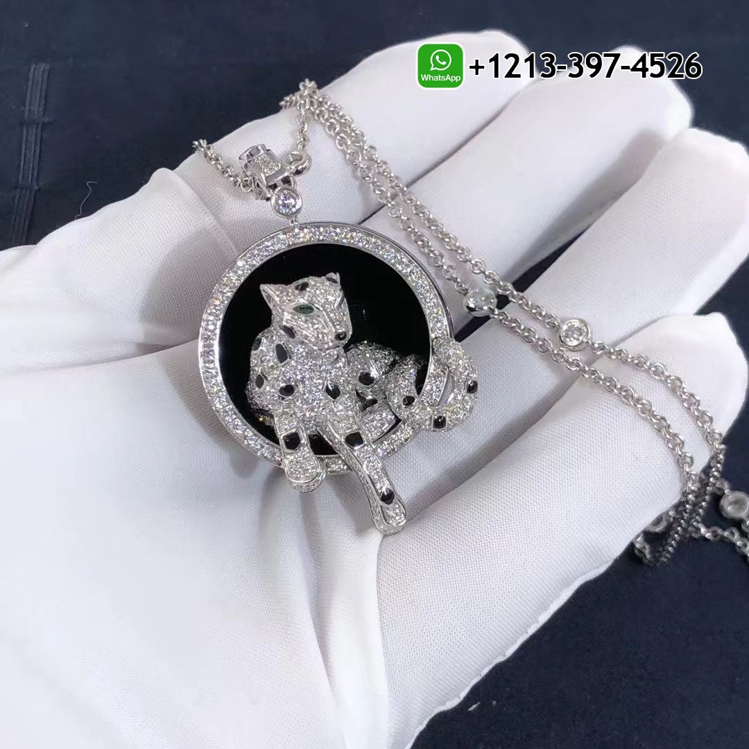 kdjxkd05w03 Custom Made Best Quality 1:1 Panthere de Cartier 18k White Gold Black Jade Diamonds Onyx Emeralds Necklace - High Quality 18k Gold and Diamond Luxury Distinctive Collection Designer Jewelry Customized Factory Price - Image 4