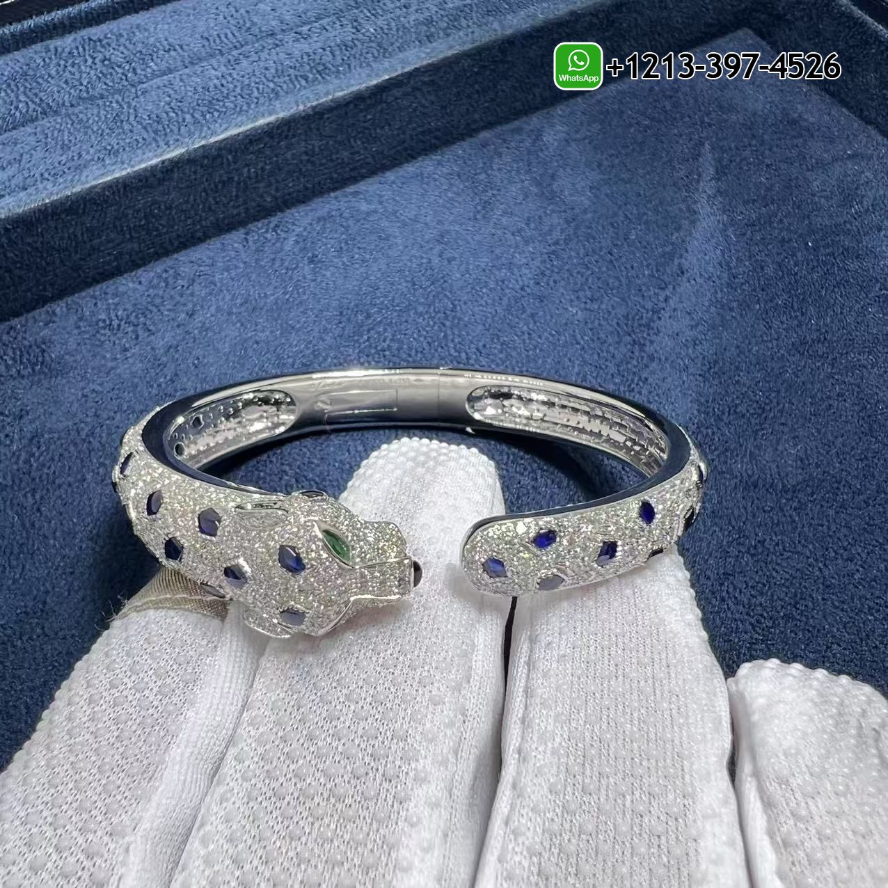 kenjmavdzfy Best Sellers 1:1 Quality Cheap Custom Made Cartier 18k White Gold Full Pave Diamonds Sapphires Emerald Onyx Panthere de Cartier Bracelet - High Quality 18k Gold and Diamond Luxury Distinctive Collection Designer Jewelry Customized Factory Price - Image 11
