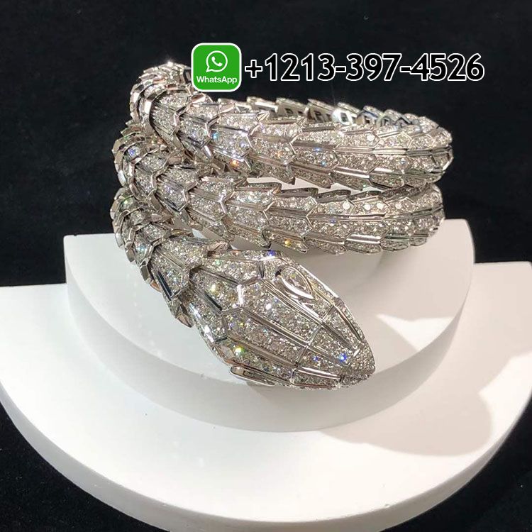 kiqw3s0e53t Custom Made Best Quality 1:1 Bvlgari Serpenti Full Pave Diamond Triple Wrap Serpenti 18k White Gold Bracelet - High Quality 18k Gold and Diamond Luxury Distinctive Collection Designer Jewelry Customized Factory Price - Image 4