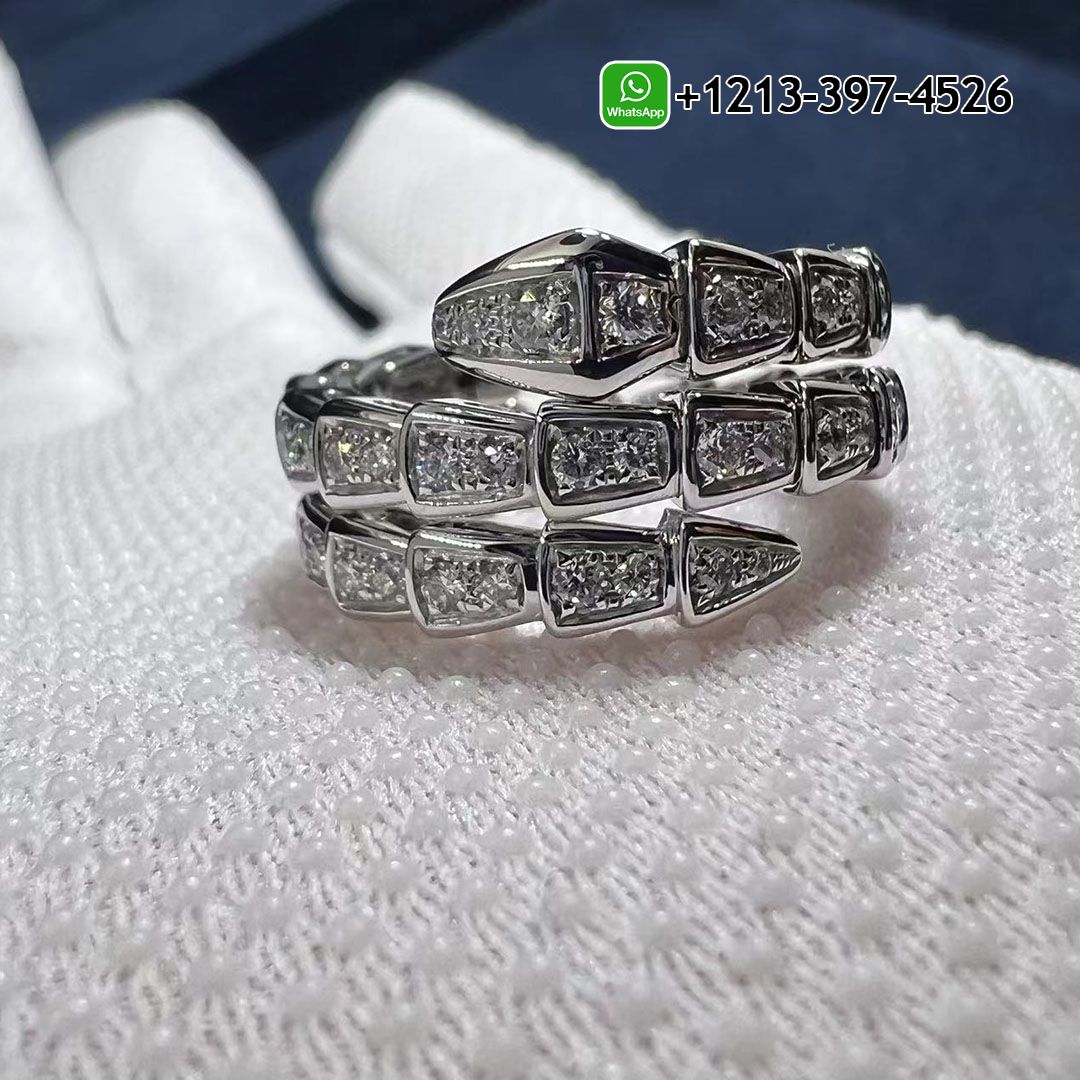 Custom Made Bulgari Serpenti Viper two-coil 18 kt white gold ring with pavé diamonds - High Quality 18k Gold and Diamond Luxury Distinctive Collection Designer Jewelry Customized Factory Price