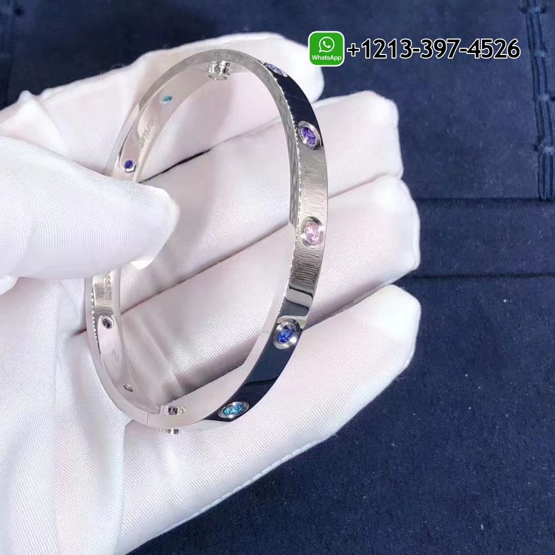 ku4eobggdpi Custom Made Best Quality 1:1 Cartier 18k White Gold 10 Multi Gemstones Rainbow Love Bracelet - High Quality 18k Gold and Diamond Luxury Distinctive Collection Designer Jewelry Customized Factory Price - Image 5