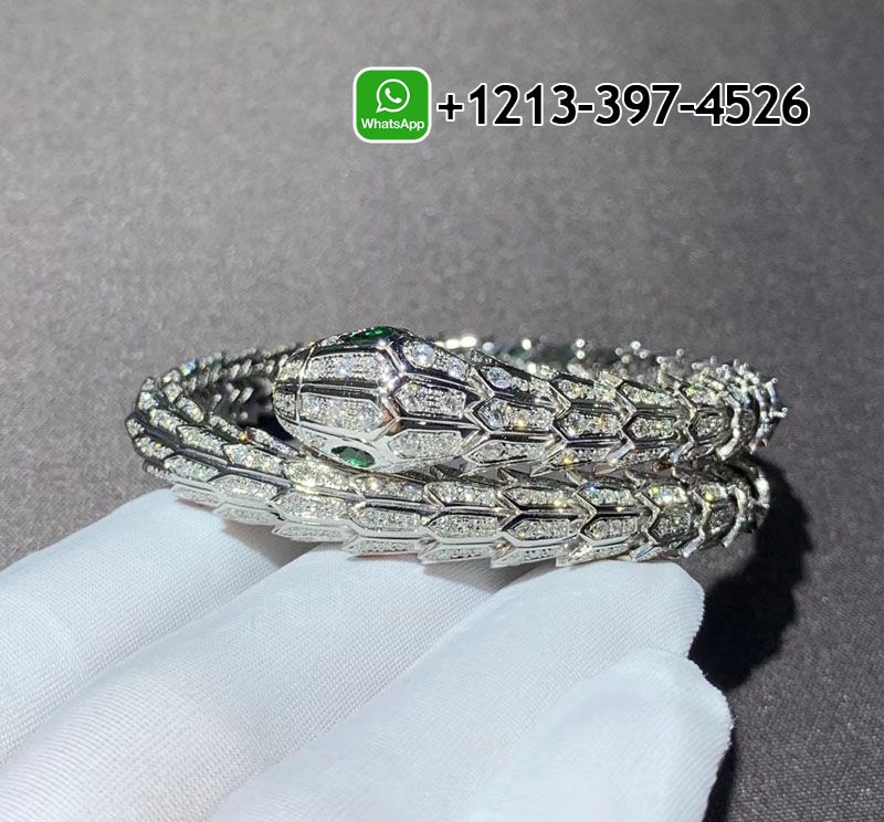 l2daqmqr0wh Best Sellers 1:1 Quality Cheap Custom Made Bvlgari Serpenti 18k White Gold Pave Diamond & Emerald Eyes Bracelet - High Quality 18k Gold and Diamond Luxury Distinctive Collection Designer Jewelry Customized Factory Price - Image 3