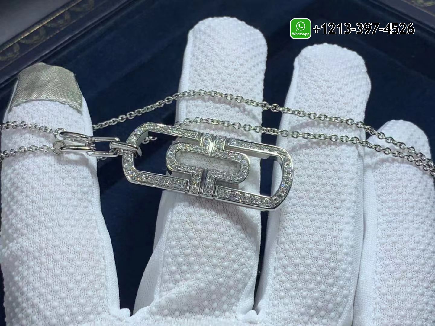 l3oczhszsh5 Custom Made Best Quality 1:1 Bvlgari Parentesi 18K White Gold Full Pavé Diamonds Pendant Necklace - High Quality 18k Gold and Diamond Luxury Distinctive Collection Designer Jewelry Customized Factory Price - Image 5