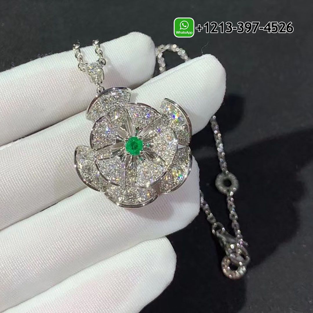 l4sn3soilkk Bvlgari Divas’ Dream 18k White Gold Pave Diamond & Emeralds Pendant Necklace - High Quality 18k Gold and Diamond Luxury Distinctive Collection Designer Jewelry Customized Factory Price - Image 4